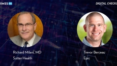 Dr. Richard Milani, Sutter Health, and Trevor Berceau, Epic_Abstract digital flow particles Photo by ebrublue10/iStock/Getty Images Plus