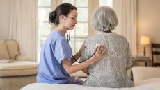 Healthcare practitioners examining a patient at home Healthcare practitioners examining a patient at home