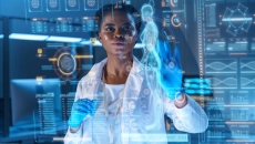 Doctor looking at a holographic image Doctor looking at a holographic image