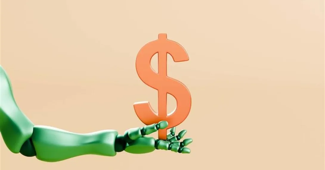 Futuristic Green Robotic Arm Offering a Golden Dollar Symbol Futuristic Green Robotic Arm Offering a Golden Dollar Symbol