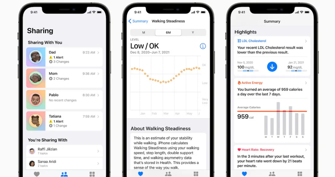 iPhones displaying Apple's latest health updates