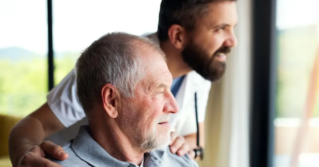 Health care practitioner with patient