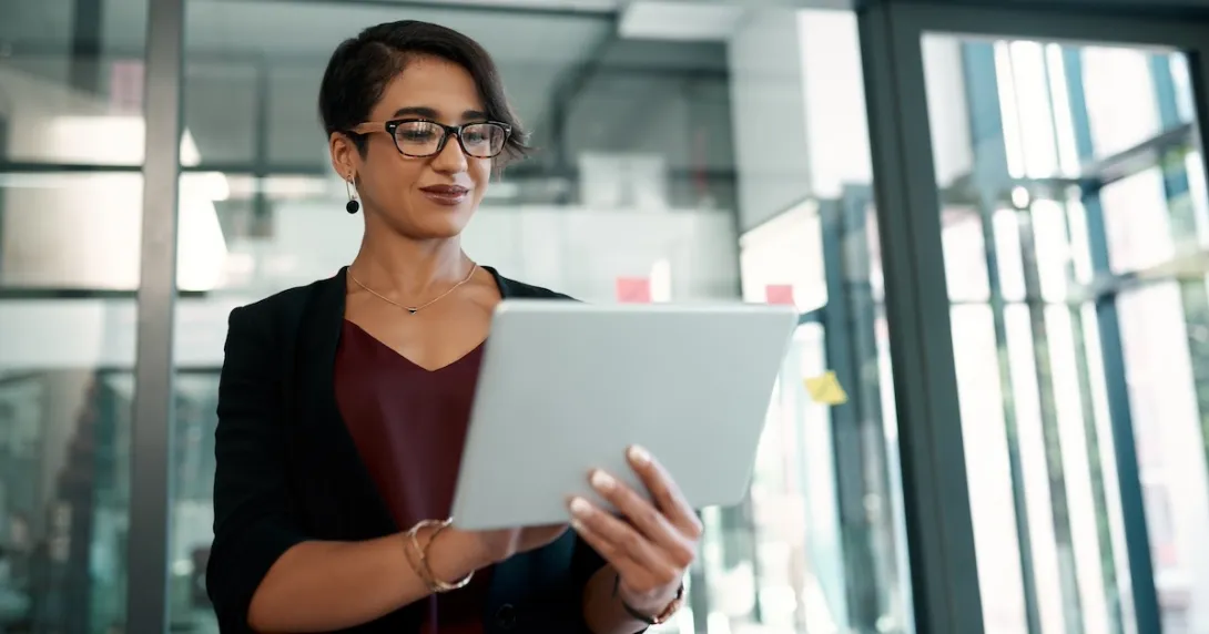 Person reviewing data on a laptop