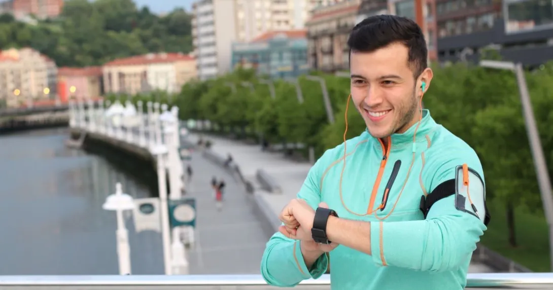 person using digital watch