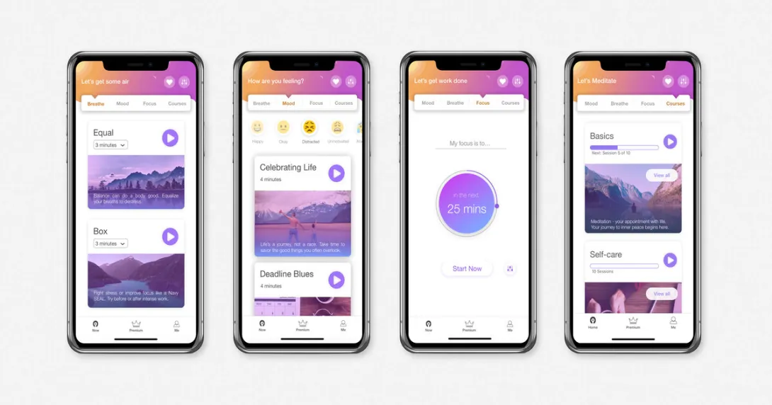 Four screenshots of the MindFi mobile app