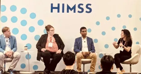 HIMSS panel with Gaurav Shivhare of CVS Health, Summer Blackerby of CoxHealth, Andy Molnar of the Digital Therapeutics Alliance, and Jessica Hagen of MobiHealthNews