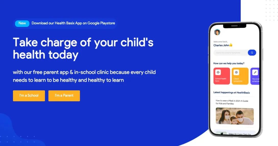 Screenshot of Health Basix's website landing page